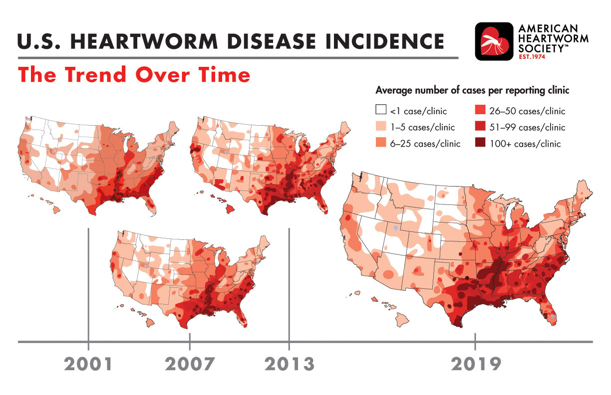 USA Heartworm Incidence Map
